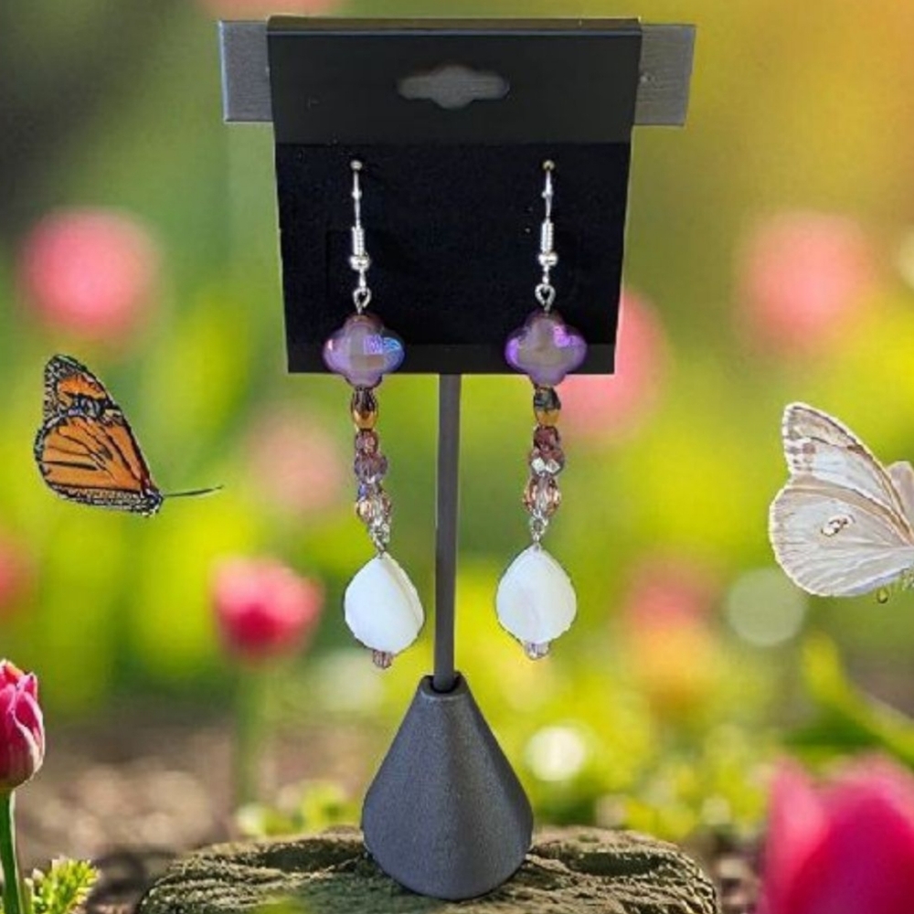 Chic Silver and Purple Beaded Earrings